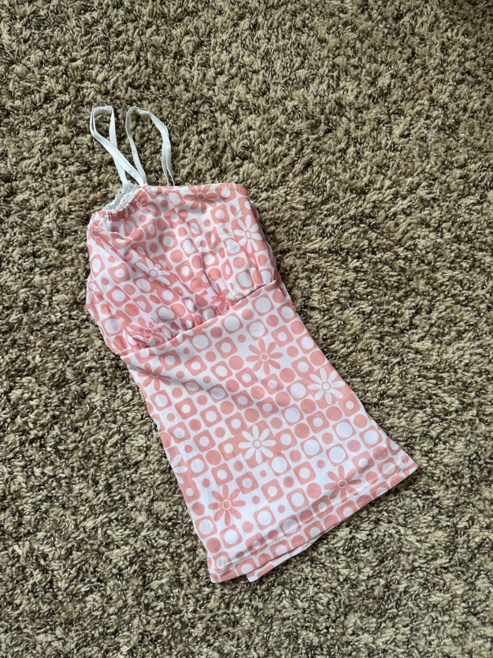 Peach & White Floral Geometric Tank Top